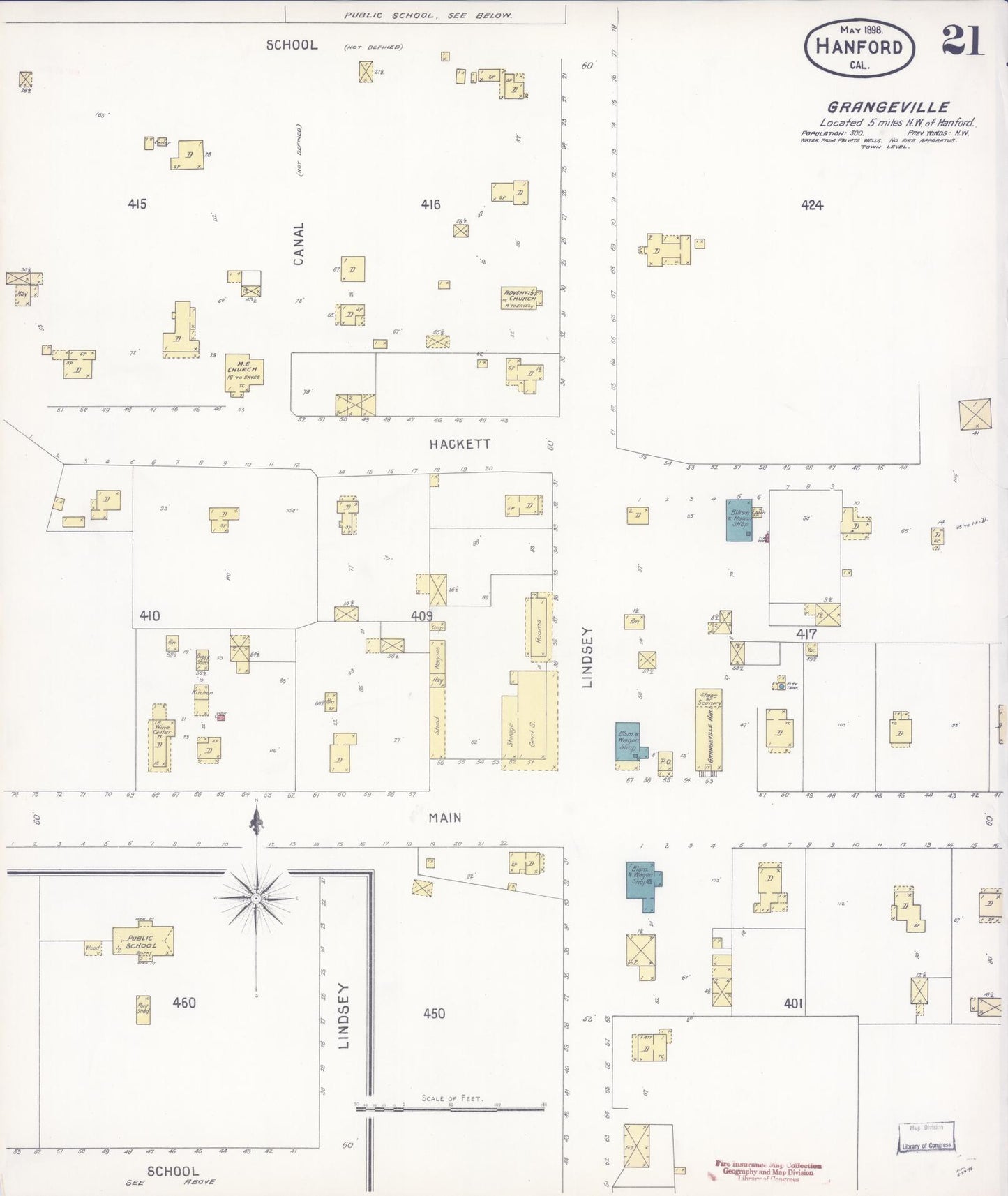 Sanborn Fire Insurance Map from Hanford, Kings County, California (1898), Sheet #0021 - Historic Sanborn Fire Insurance Map Print, vintage old map wall art, antique decor, genealogy gift, California California map