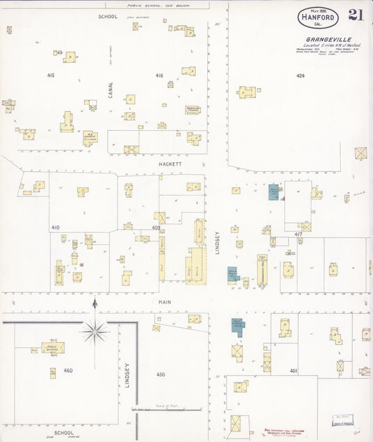 Sanborn Fire Insurance Map from Hanford, Kings County, California (1898), Sheet #0021 - Historic Sanborn Fire Insurance Map Print, vintage old map wall art, antique decor, genealogy gift, California California map