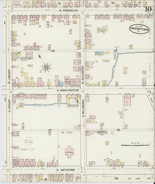 Sanborn Fire Insurance Map from Hagerstown, Washington County, Maryland (1887), Sheet #0010 - Historic Sanborn Fire Insurance Map Print, vintage old map wall art, antique decor, genealogy gift, Maryland Maryland map