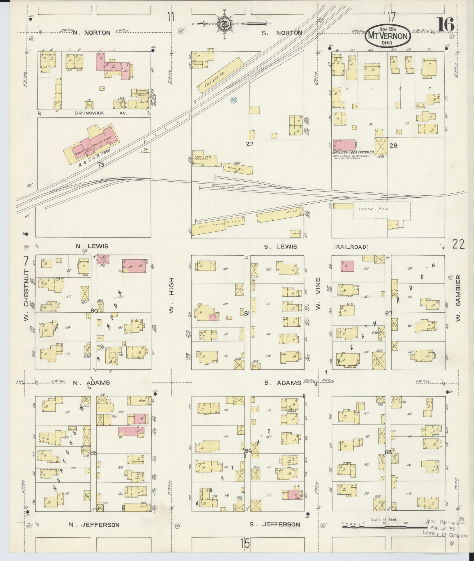 Sanborn Fire Insurance Map from Mount Vernon, Knox County, Ohio (1913), Sheet #0016 - Historic Sanborn Fire Insurance Map Print, vintage old map wall art, antique decor, genealogy gift, Ohio Ohio map
