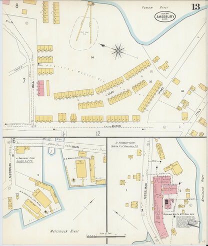 Sanborn Fire Insurance Map from Amesbury, Essex County, Massachusetts (1904), Sheet #0013 - Historic Sanborn Fire Insurance Map Print, vintage old map wall art, antique decor, genealogy gift, Massachusetts Massachusetts map