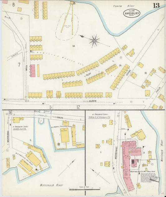 Sanborn Fire Insurance Map from Amesbury, Essex County, Massachusetts (1904), Sheet #0013 - Historic Sanborn Fire Insurance Map Print, vintage old map wall art, antique decor, genealogy gift, Massachusetts Massachusetts map