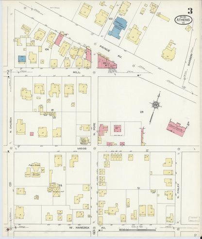 Sanborn Fire Insurance Map from Athens, Clarke County, Georgia (1913), Sheet #0003 - Complete Map Set gallery image, historic Sanborn map, vintage wall art, Georgia Georgia