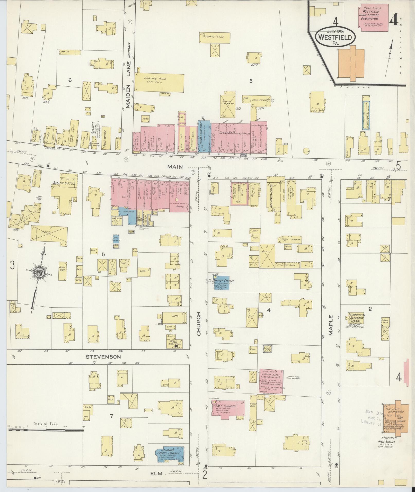 Sanborn Fire Insurance Map from Westfield, Tioga County, Pennsylvania (1915), Sheet #0004 - Complete Map Set gallery image, historic Sanborn map, vintage wall art, Pennsylvania Pennsylvania