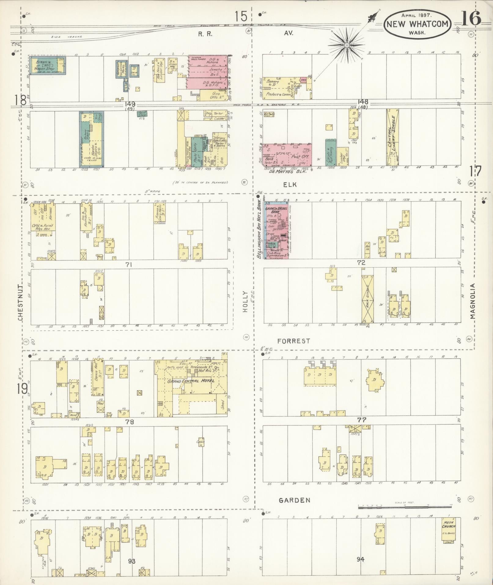 Sanborn Fire Insurance Map from New Whatcom, Whatcom County, Washington (1897), Sheet #0016 - Complete Map Set gallery image, historic Sanborn map, vintage wall art, Washington Washington