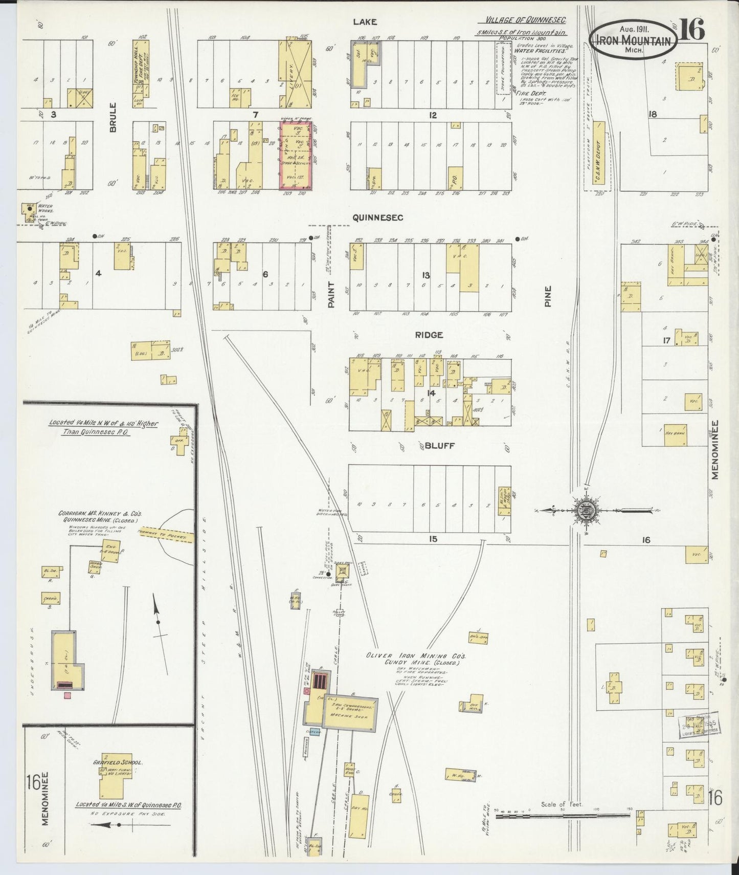 Sanborn Fire Insurance Map from Iron Mountain, Dickinson County, Michigan (1911), Sheet #0016 - Historic Sanborn Fire Insurance Map Print, vintage old map wall art, antique decor, genealogy gift, Michigan Michigan map