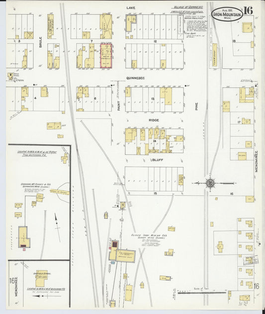 Sanborn Fire Insurance Map from Iron Mountain, Dickinson County, Michigan (1911), Sheet #0016 - Historic Sanborn Fire Insurance Map Print, vintage old map wall art, antique decor, genealogy gift, Michigan Michigan map