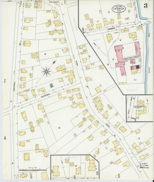 Sanborn Fire Insurance Map from Ipswich, Essex County, Massachusetts (1902), Sheet #0003 - Historic Sanborn Fire Insurance Map Print, vintage old map wall art, antique decor, genealogy gift, Massachusetts Massachusetts map