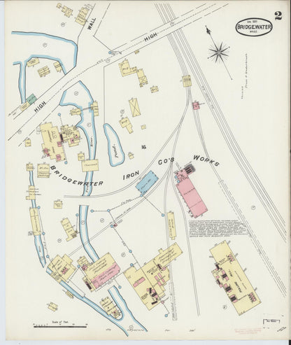 Sanborn Fire Insurance Map from Bridgewater, Plymouth County, Massachusetts (1891), Sheet #0002 - Historic Sanborn Fire Insurance Map Print, vintage old map wall art, antique decor, genealogy gift, Massachusetts Massachusetts map