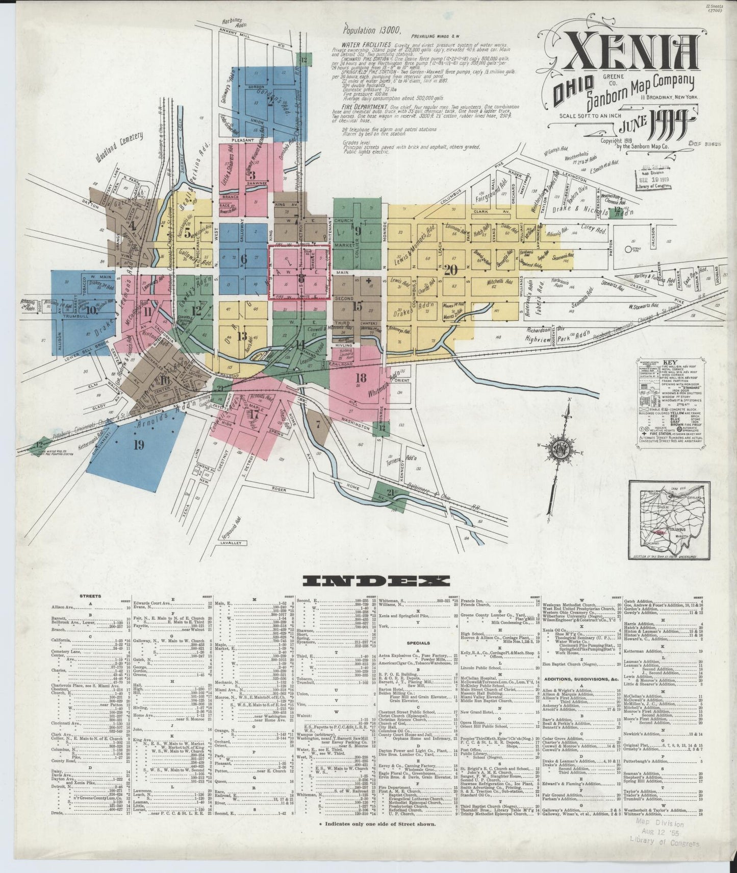 Sanborn Fire Insurance Map from Xenia, Greene County, Ohio (1919), Sheet #0001 - Complete Map Set gallery image, historic Sanborn map, vintage wall art, Ohio Ohio