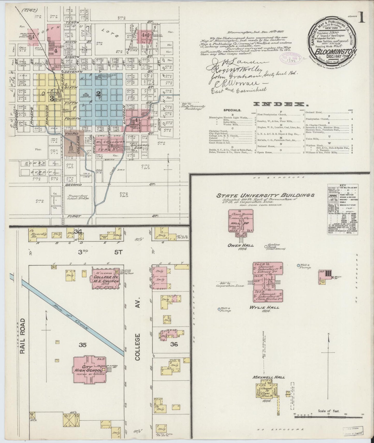 Sanborn Fire Insurance Map from Bloomington, Monroe County, Indiana (1887), Sheet #0001 - Complete Map Set gallery image, historic Sanborn map, vintage wall art, Indiana Indiana