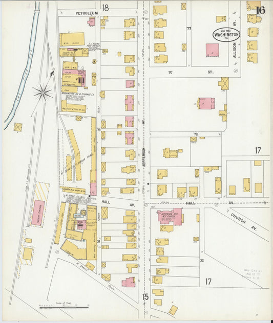 Sanborn Fire Insurance Map from Washington, Washington County, Pennsylvania (1900), Sheet #0016 - Historic Sanborn Fire Insurance Map Print, vintage old map wall art, antique decor, genealogy gift, Pennsylvania Pennsylvania map