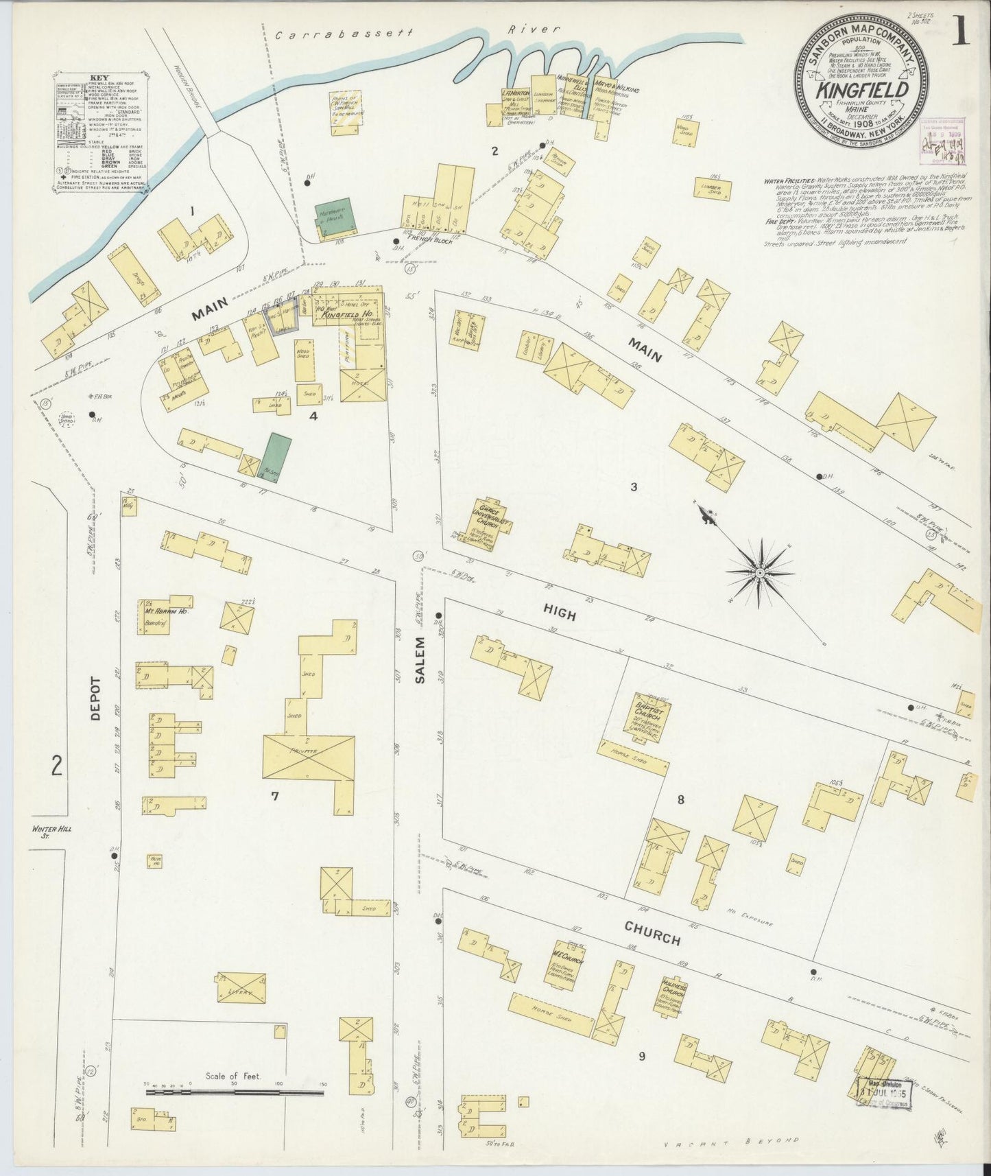 Sanborn Fire Insurance Map from Kingfield, Franklin County, Maine. (1908) – Historic Sanborn Fire Insurance Map Print