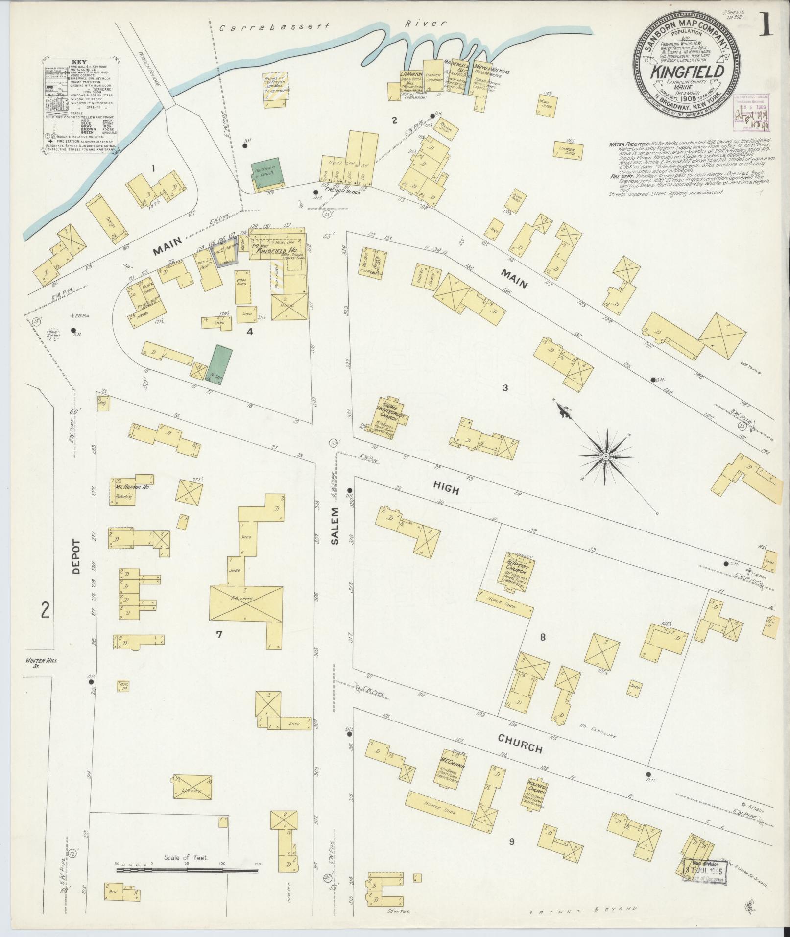 Sanborn Fire Insurance Map from Kingfield, Franklin County, Maine. (1908) – Historic Sanborn Fire Insurance Map Print