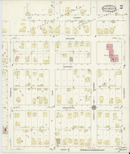 Sanborn Fire Insurance Map from Oakland City, Gibson County, Indiana (1913), Sheet #0002 - Historic Sanborn Fire Insurance Map Print, vintage old map wall art, antique decor, genealogy gift, Indiana Indiana map