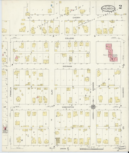 Sanborn Fire Insurance Map from Oakland City, Gibson County, Indiana (1913), Sheet #0002 - Historic Sanborn Fire Insurance Map Print, vintage old map wall art, antique decor, genealogy gift, Indiana Indiana map