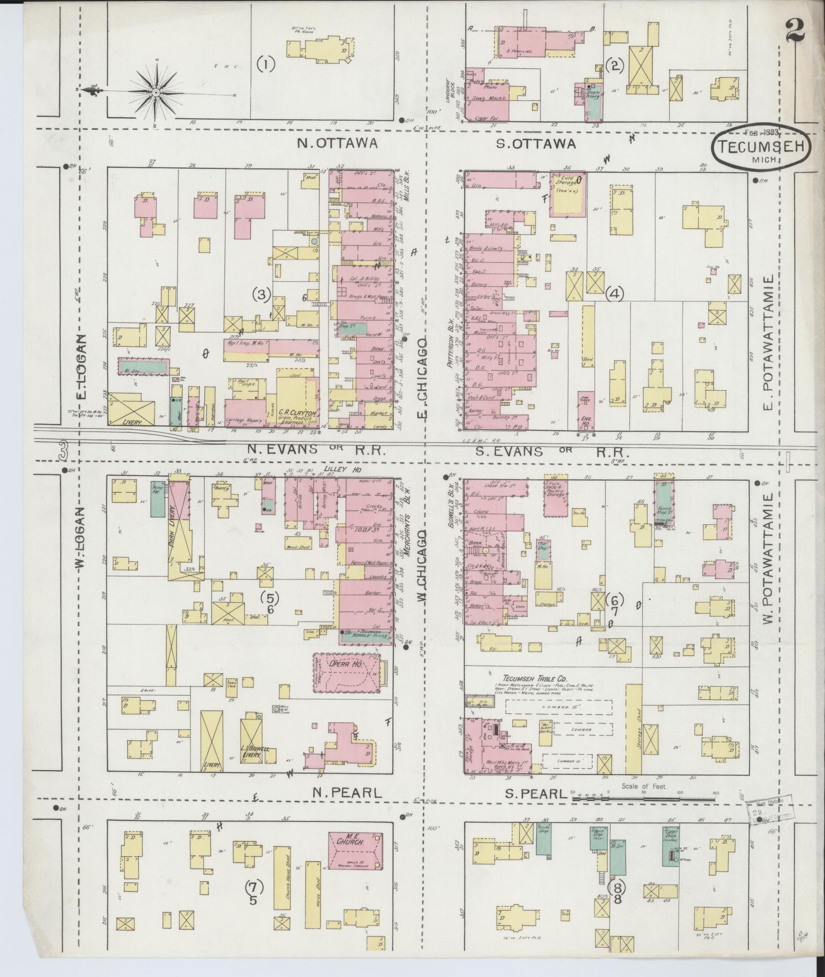 Sanborn Fire Insurance Map from Tecumseh, Lenawee County, Michigan (1893), Sheet #0002 - Complete Map Set gallery image, historic Sanborn map, vintage wall art, Michigan Michigan
