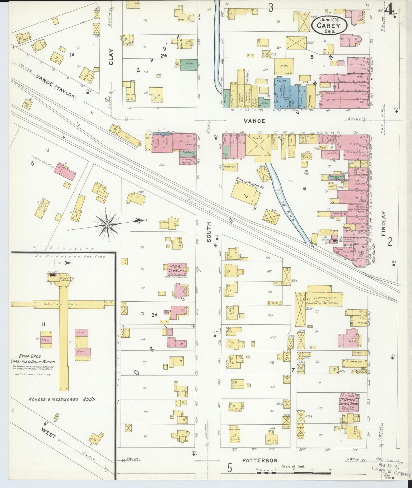 Sanborn Fire Insurance Map from Carey, Wyandot County, Ohio (1908), Sheet #0004 - Historic Sanborn Fire Insurance Map Print, vintage old map wall art, antique decor, genealogy gift, Ohio Ohio map