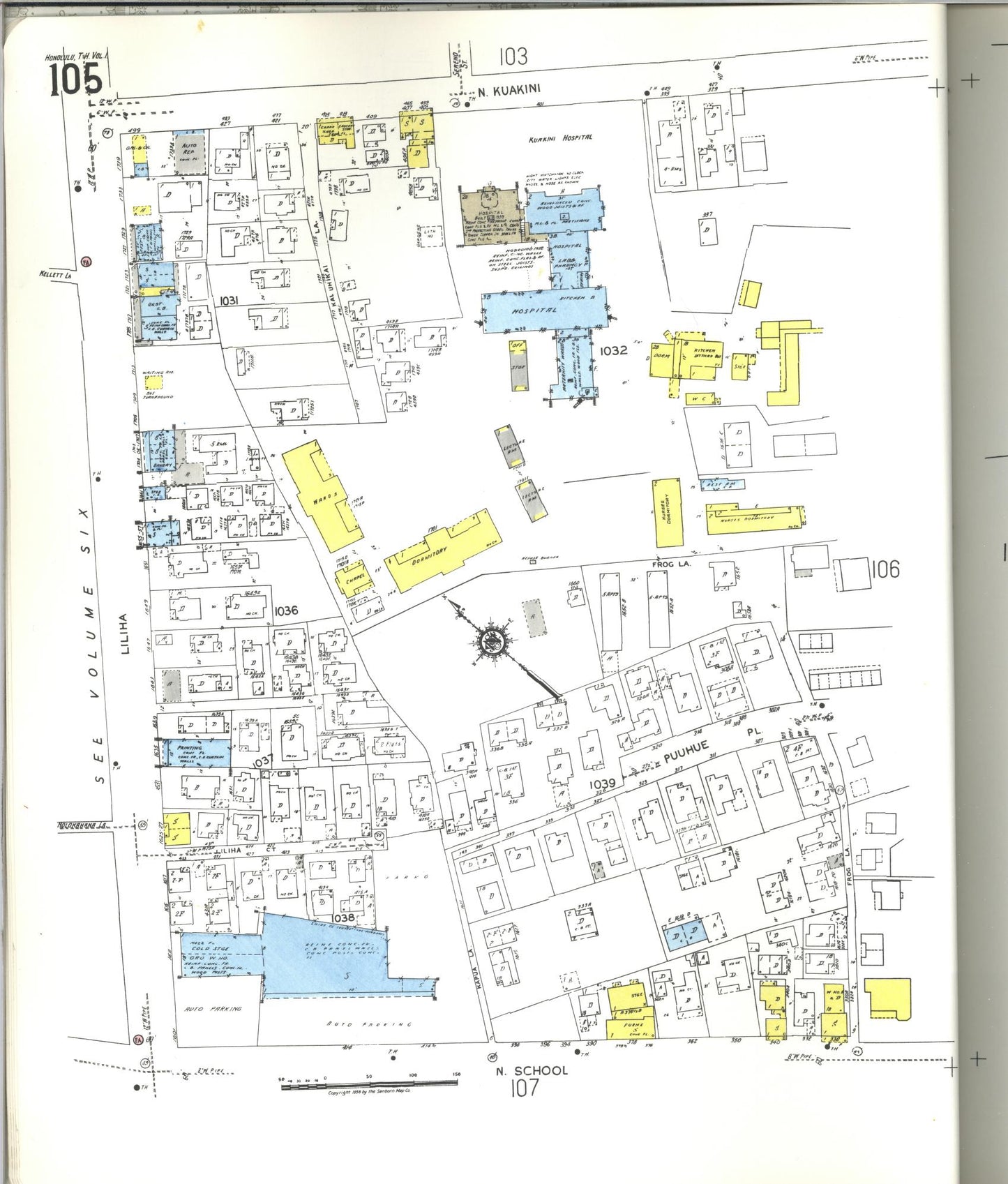 Sanborn Fire Insurance Map from Honolulu, Oahu County, Hawaii (1955), Sheet #0105 - Historic Sanborn Fire Insurance Map Print