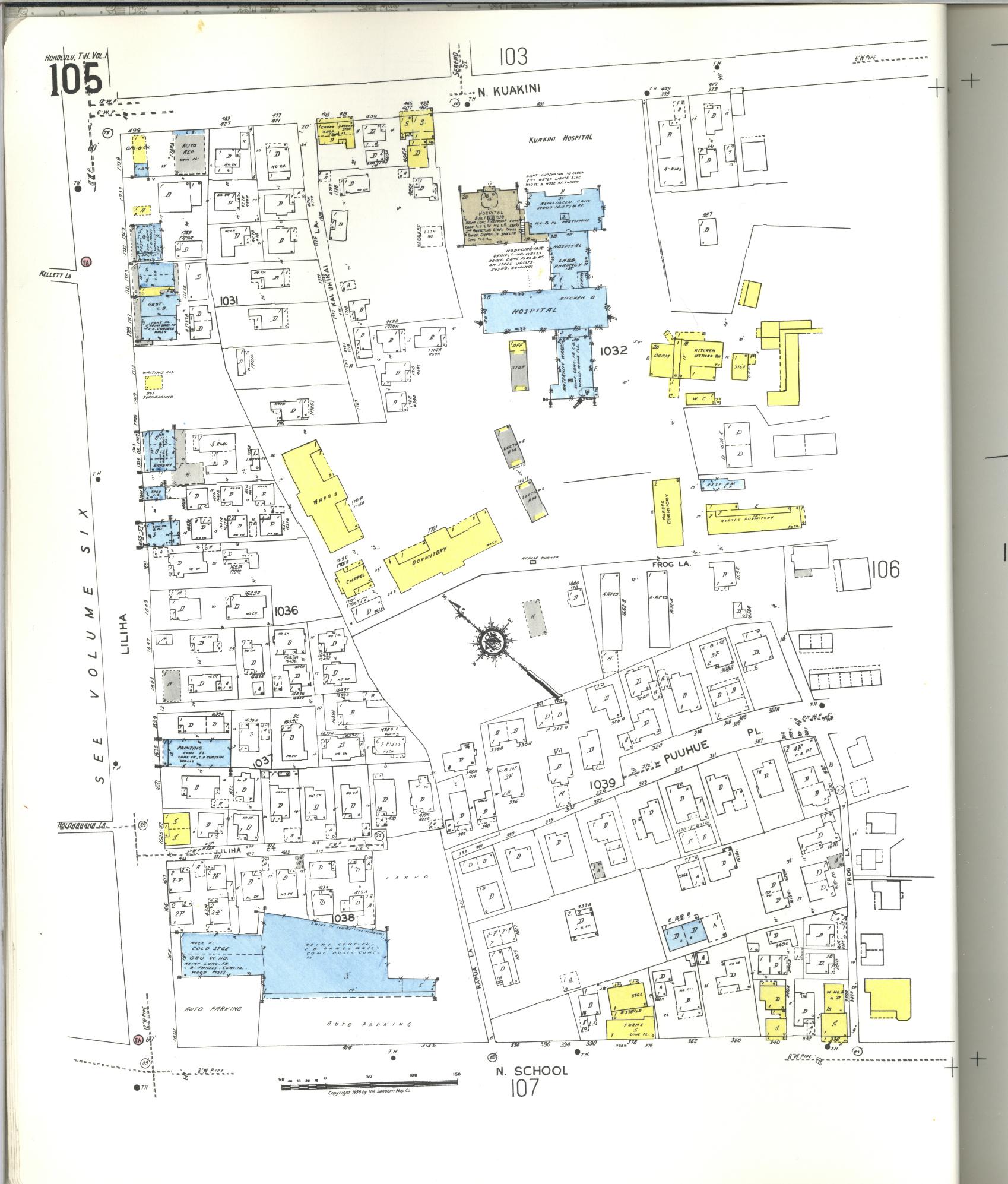 Sanborn Fire Insurance Map from Honolulu, Oahu County, Hawaii (1955), Sheet #0105 - Historic Sanborn Fire Insurance Map Print