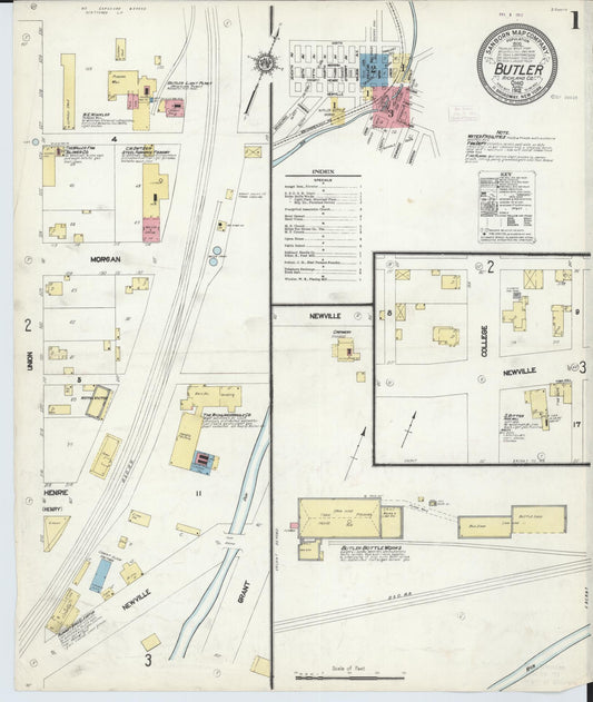 Sanborn Fire Insurance Map from Butler, Richland County, Ohio (1912), Sheet #0001 - Historic Sanborn Fire Insurance Map Print, vintage old map wall art, antique decor, genealogy gift, Ohio Ohio map