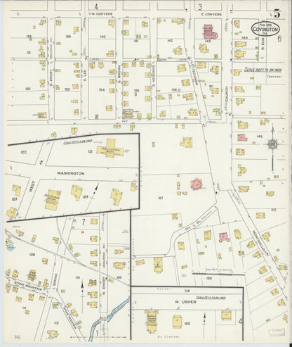 Sanborn Fire Insurance Map from Covington, Newton County, Georgia (1916), Sheet #0005 - Complete Map Set gallery image, historic Sanborn map, vintage wall art, Georgia Georgia