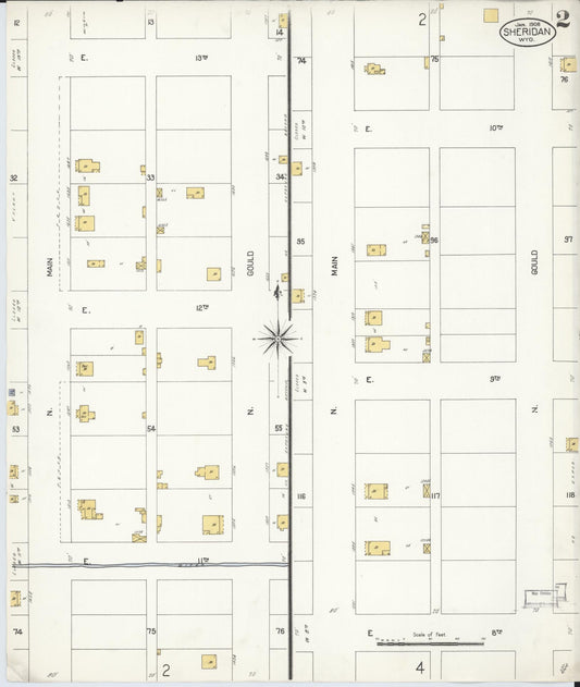 Sanborn Fire Insurance Map from Sheridan, Sheridan County, Wyoming (1908), Sheet #0002 - Historic Sanborn Fire Insurance Map Print, vintage old map wall art, antique decor, genealogy gift, Wyoming Wyoming map