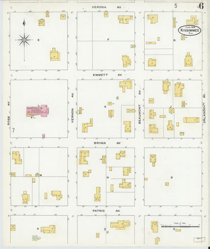 Sanborn Fire Insurance Map from Kissimmee, Osceola County, Florida (1909), Sheet #0006 - Complete Map Set gallery image, historic Sanborn map, vintage wall art, Florida Florida