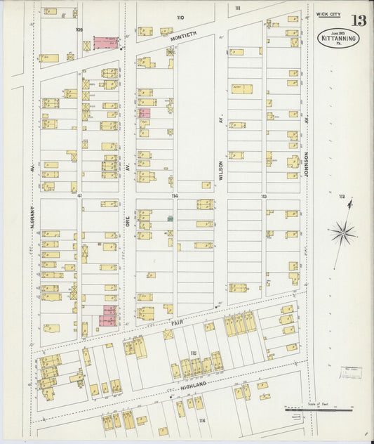 Sanborn Fire Insurance Map from Kittanning, Armstrong County, Pennsylvania (1903), Sheet #0013 - Historic Sanborn Fire Insurance Map Print, vintage old map wall art, antique decor, genealogy gift, Pennsylvania Pennsylvania map
