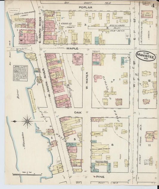Sanborn Fire Insurance Map from Manistee, Manistee County, Michigan (1883), Sheet #0004 - Historic Sanborn Fire Insurance Map Print, vintage old map wall art, antique decor, genealogy gift, Michigan Michigan map