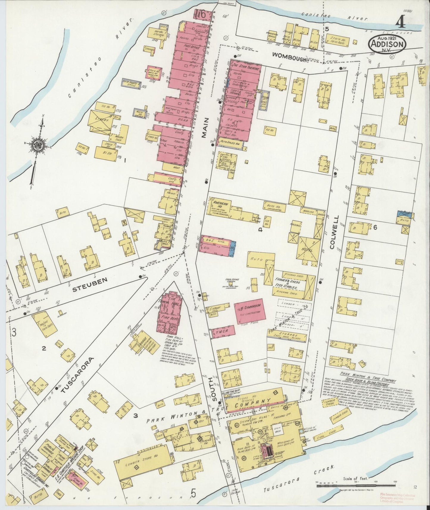Sanborn Fire Insurance Map from Addison, Steuben County, New York (1921), Sheet #0004 - Historic Sanborn Fire Insurance Map Print, vintage old map wall art, antique decor, genealogy gift, New York New York map