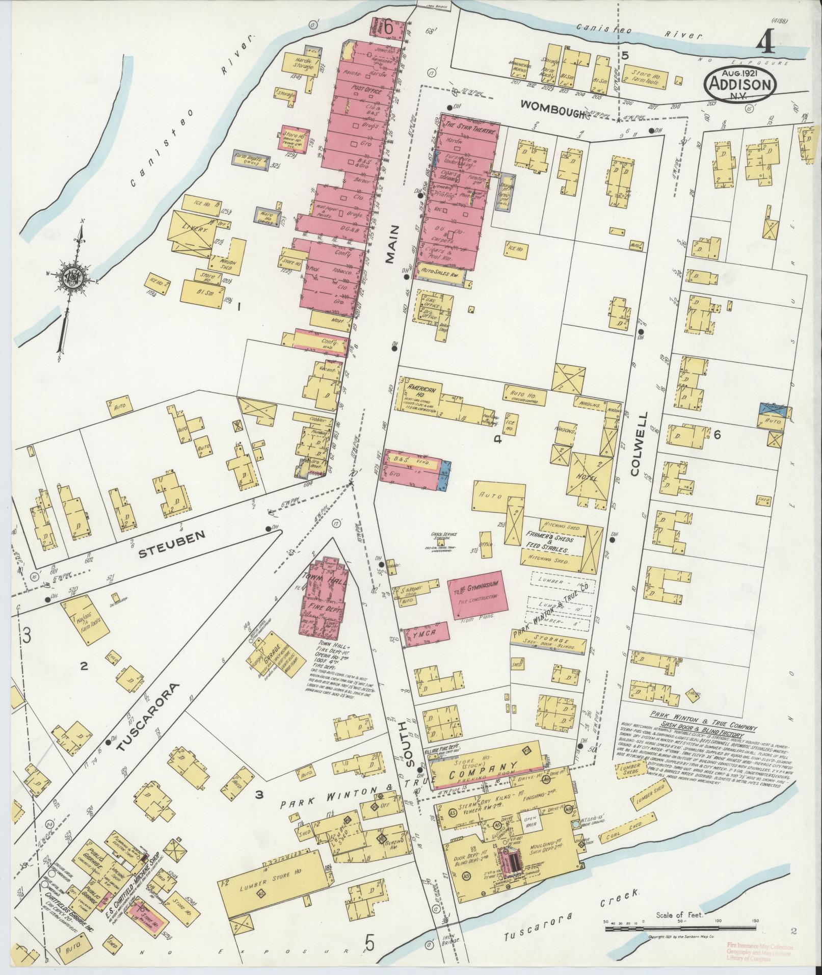 Sanborn Fire Insurance Map from Addison, Steuben County, New York (1921), Sheet #0004 - Historic Sanborn Fire Insurance Map Print, vintage old map wall art, antique decor, genealogy gift, New York New York map