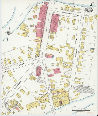 Sanborn Fire Insurance Map from Addison, Steuben County, New York (1921), Sheet #0004 - Historic Sanborn Fire Insurance Map Print, vintage old map wall art, antique decor, genealogy gift, New York New York map