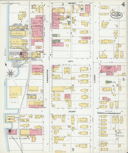 Sanborn Fire Insurance Map from Green Bay, Brown County, Wisconsin (1900), Sheet #0004 - Historic Sanborn Fire Insurance Map Print, vintage old map wall art, antique decor, genealogy gift, Wisconsin Wisconsin map