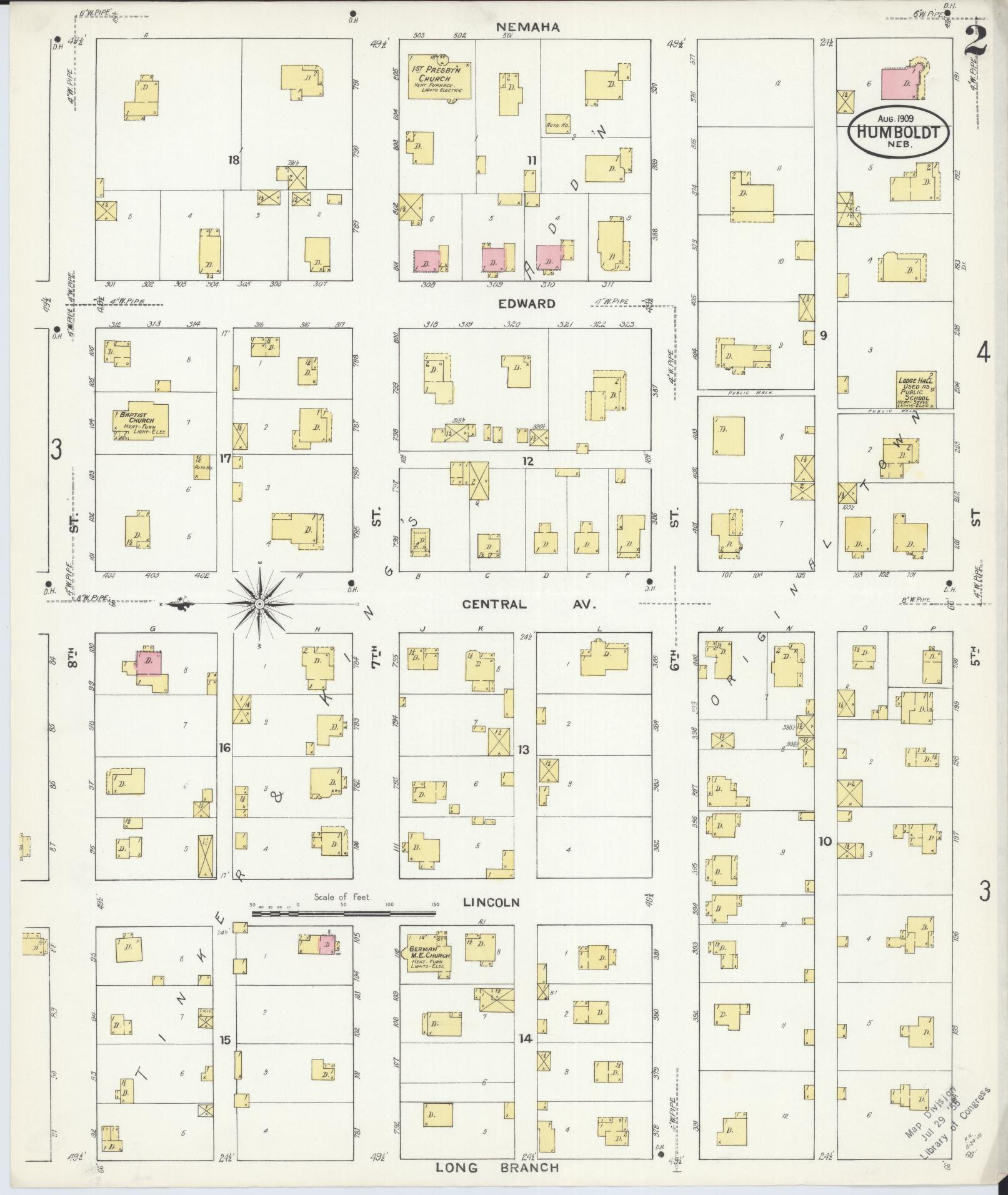 Sanborn Fire Insurance Map from Humboldt, Richardson County, Nebraska (1909), Sheet #0002 - Historic Sanborn Fire Insurance Map Print, vintage old map wall art, antique decor, genealogy gift, Nebraska Nebraska map
