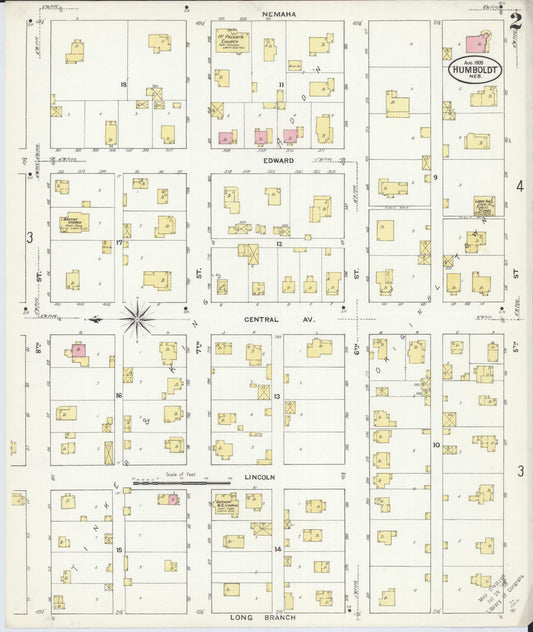 Sanborn Fire Insurance Map from Humboldt, Richardson County, Nebraska (1909), Sheet #0002 - Historic Sanborn Fire Insurance Map Print, vintage old map wall art, antique decor, genealogy gift, Nebraska Nebraska map