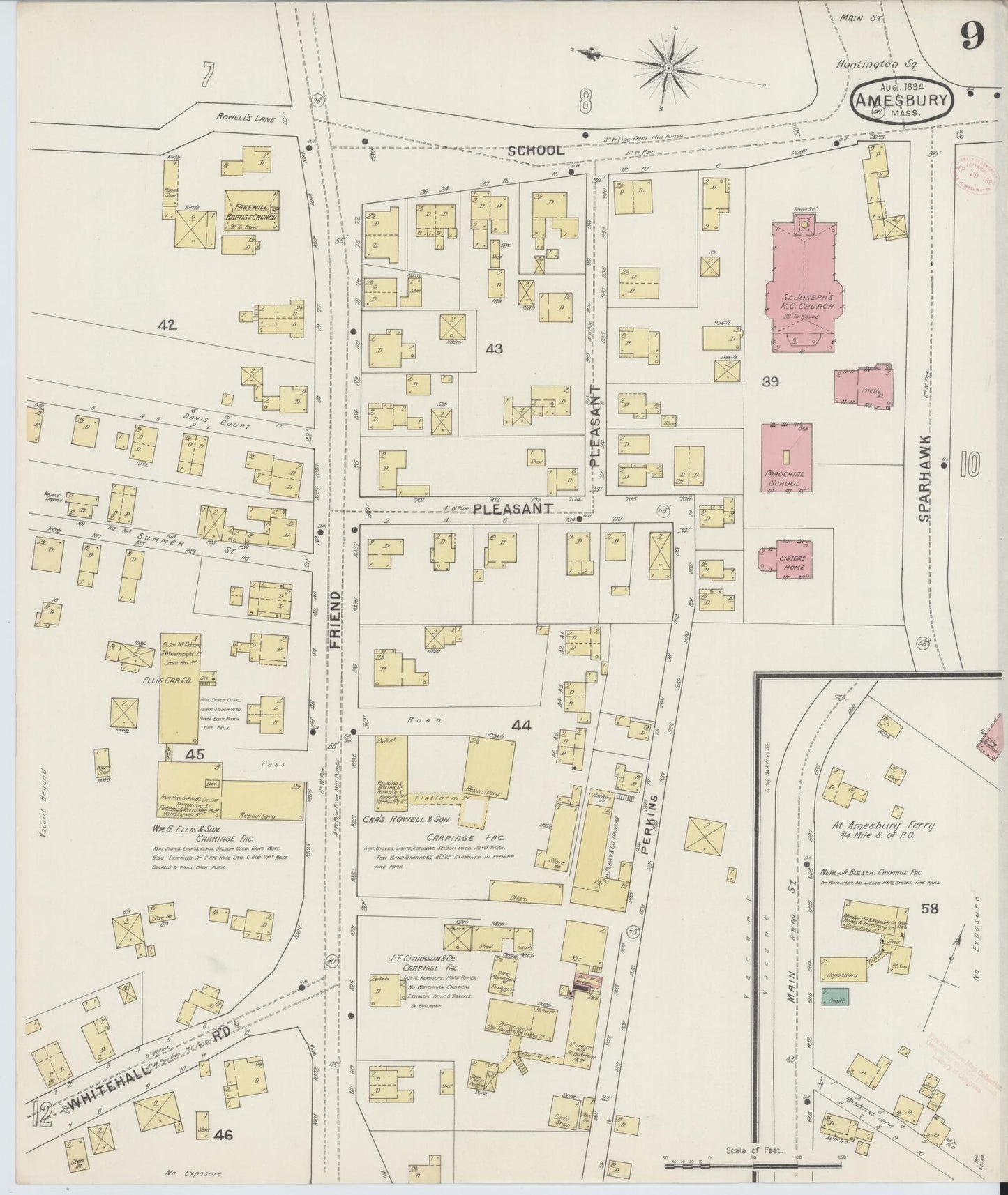 Sanborn Fire Insurance Map from Amesbury, Essex County, Massachusetts (1894), Sheet #0009 - Historic Sanborn Fire Insurance Map Print, vintage old map wall art, antique decor, genealogy gift, Massachusetts Massachusetts map