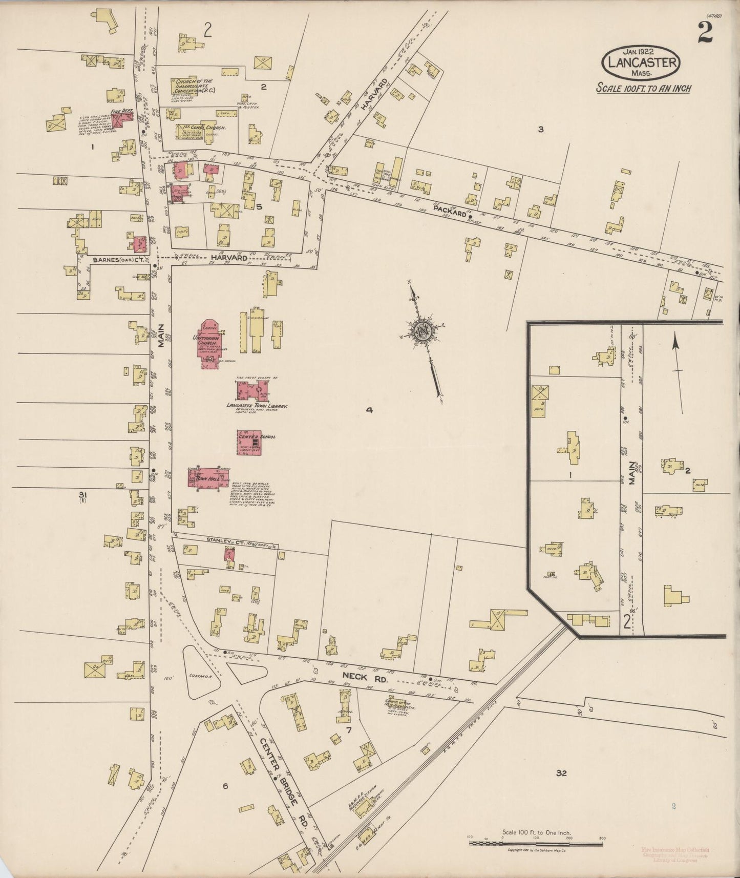 Sanborn Fire Insurance Map from Lancaster, Worcester County, Massachusetts (1922), Sheet #0002 - Complete Map Set gallery image, historic Sanborn map, vintage wall art, Massachusetts Massachusetts