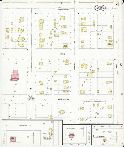 Sanborn Fire Insurance Map from Lyons, Rice County, Kansas (1899), Sheet #0004 - Complete Map Set gallery image, historic Sanborn map, vintage wall art, Kansas Kansas