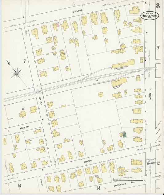 Sanborn Fire Insurance Map from Brockport, Monroe County, New York (1909), Sheet #0008 - Historic Sanborn Fire Insurance Map Print, vintage old map wall art, antique decor, genealogy gift, New York New York map