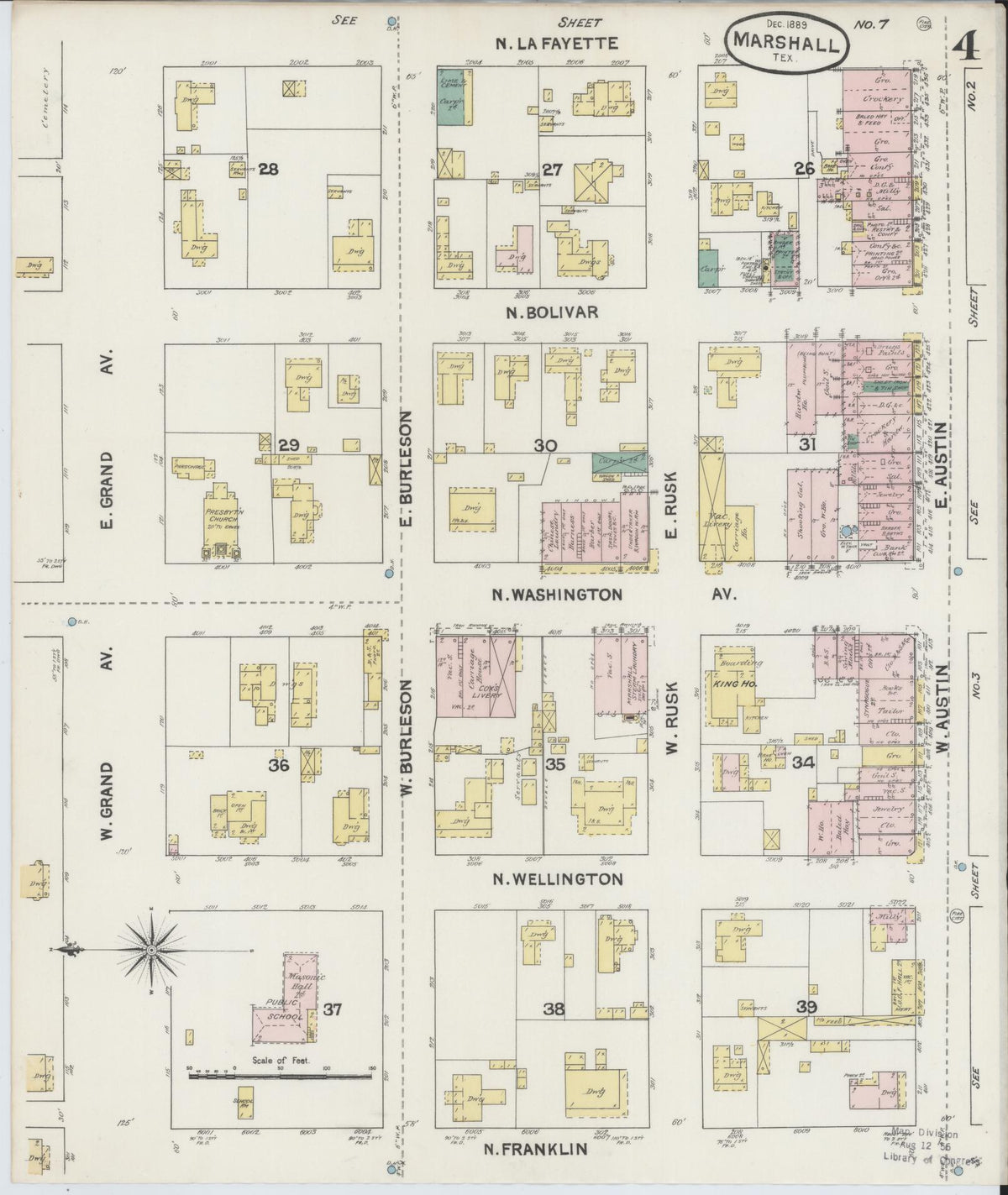 Sanborn Fire Insurance Map from Marshall, Harrison County, Texas (1889), Sheet #0004 - Complete Map Set gallery image, historic Sanborn map, vintage wall art, Texas Texas