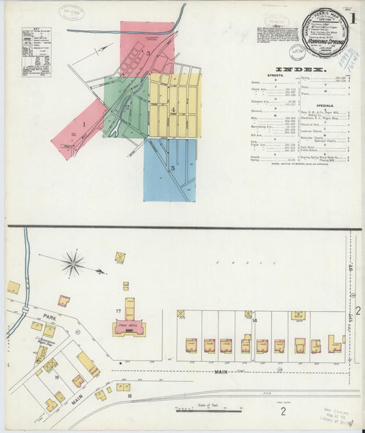 Sanborn Fire Insurance Map from Roaring Spring, Blair County, Pennsylvania (1899), Sheet #0001 - Historic Sanborn Fire Insurance Map Print, vintage old map wall art, antique decor, genealogy gift, Pennsylvania Pennsylvania map