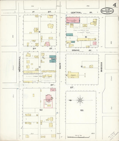Sanborn Fire Insurance Map from Bozeman, Gallatin County, Montana (1891), Sheet #0004 - Complete Map Set gallery image, historic Sanborn map, vintage wall art, Montana Montana