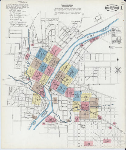 Sanborn Fire Insurance Map from Rockford, Winnebago County, Illinois (1891), Sheet #0001 - Complete Map Set gallery image, historic Sanborn map, vintage wall art, Illinois Illinois