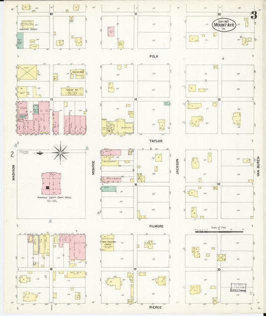 Sanborn Fire Insurance Map from Mount Ayr, Ringgold County, Iowa (1907), Sheet #0003 - Historic Sanborn Fire Insurance Map Print, vintage old map wall art