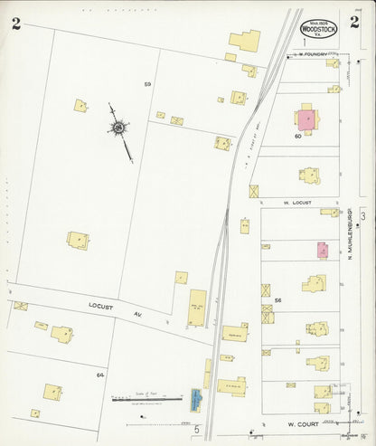 Sanborn Fire Insurance Map from Woodstock, Shenandoah County, Virginia (1924), Sheet #0002 - Historic Sanborn Fire Insurance Map Print, vintage old map wall art, antique decor, genealogy gift, Virginia Virginia map