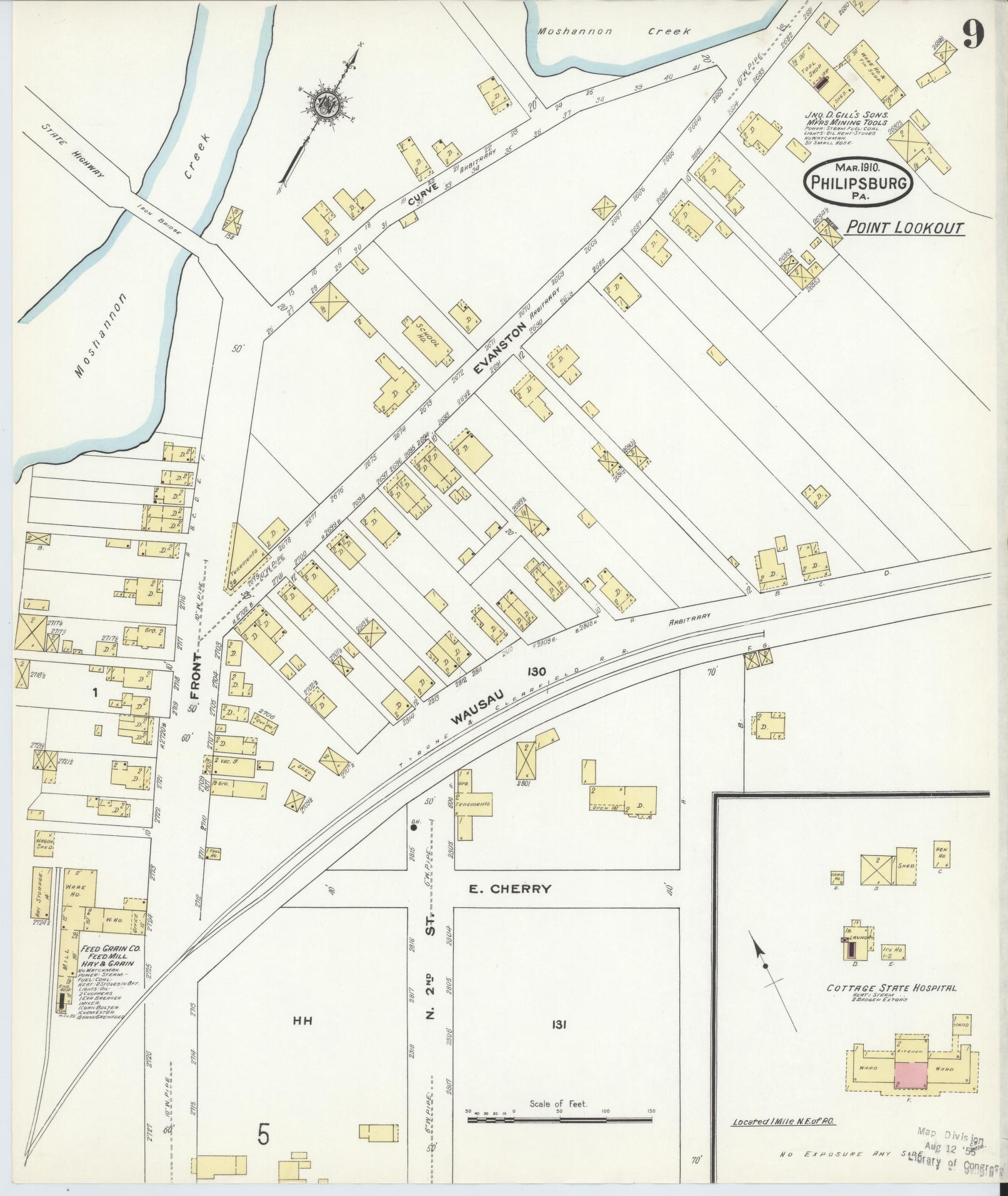 Sanborn Fire Insurance Map from Philipsburg, Centre County, Pennsylvania (1910), Sheet #0009 - Historic Sanborn Fire Insurance Map Print, vintage old map wall art, antique decor, genealogy gift, Pennsylvania Pennsylvania map