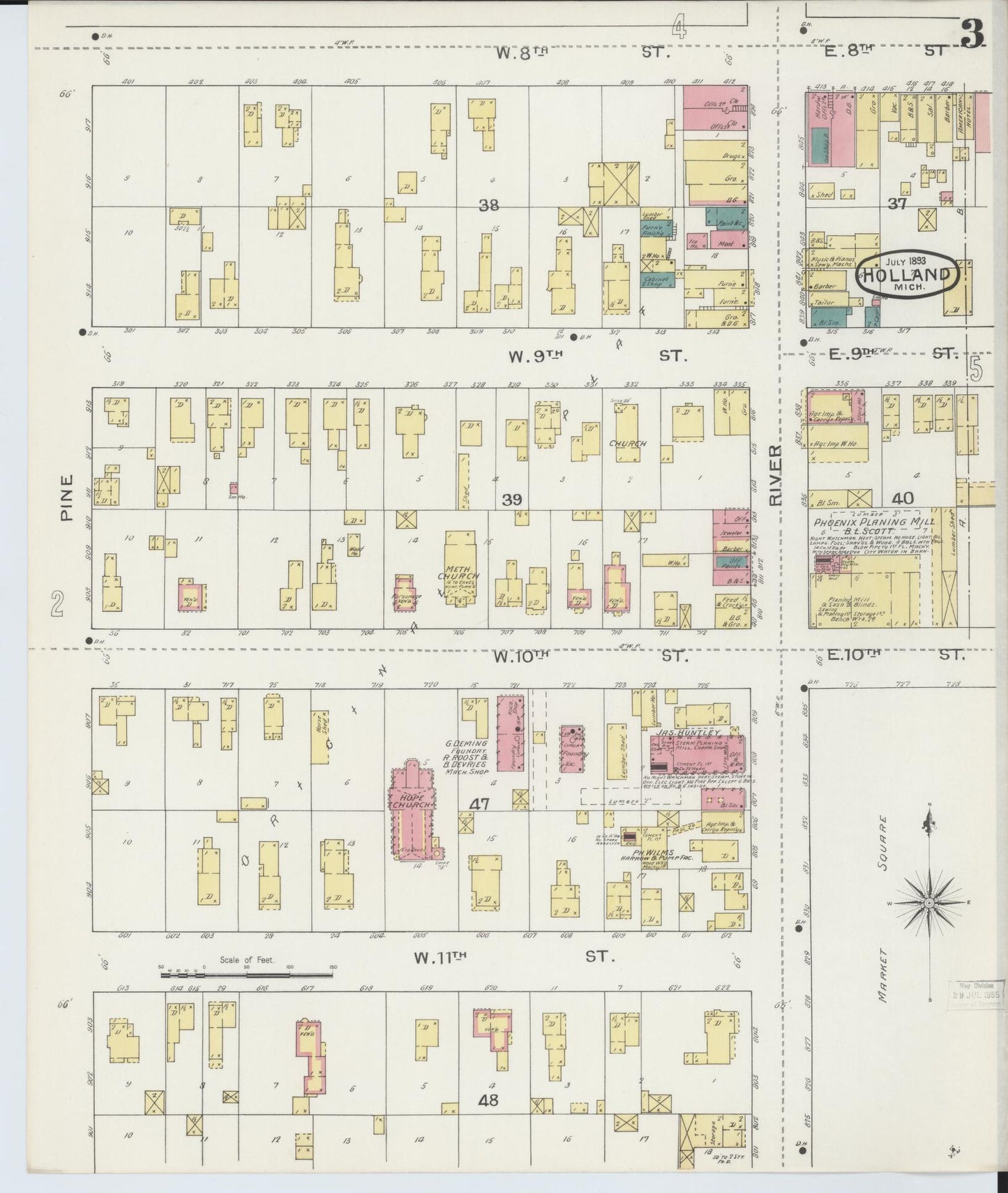 Sanborn Fire Insurance Map from Holland, Ottawa County, Michigan (1893), Sheet #0003 - Complete Map Set gallery image, historic Sanborn map, vintage wall art, Michigan Michigan