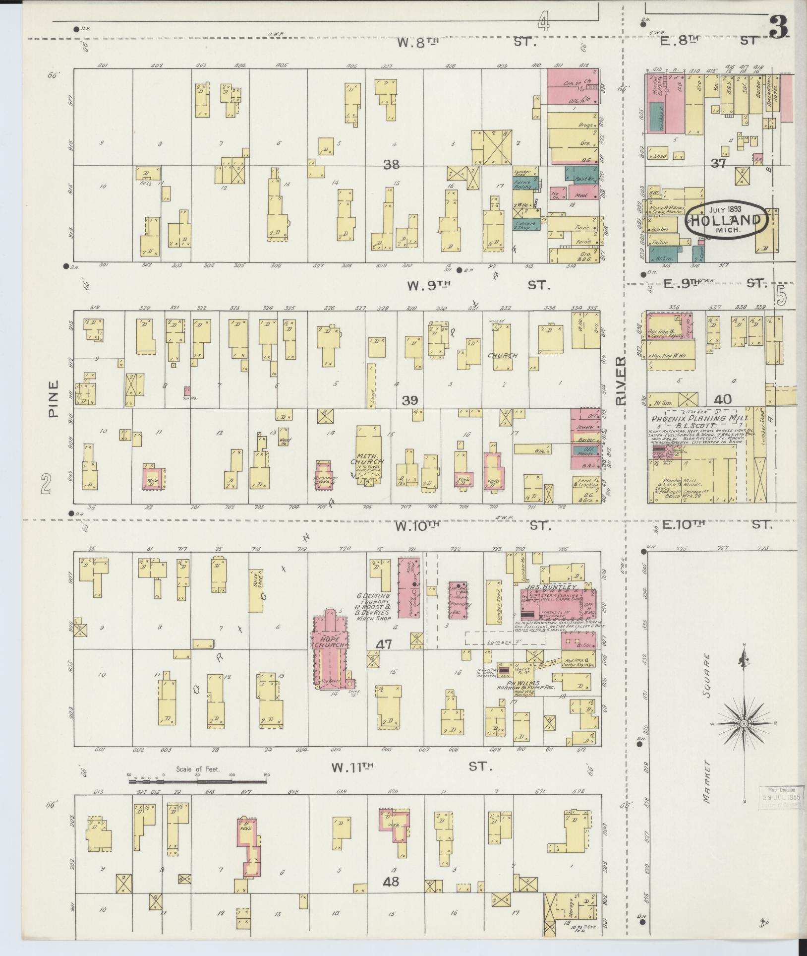 Sanborn Fire Insurance Map from Holland, Ottawa County, Michigan (1893), Sheet #0003 - Complete Map Set gallery image, historic Sanborn map, vintage wall art, Michigan Michigan