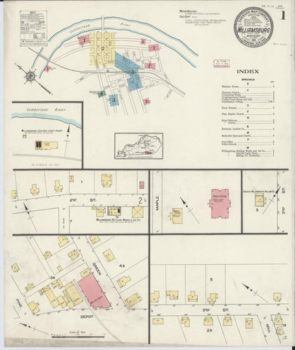 Sanborn Fire Insurance Map from Williamsburg, Whitley County, Kentucky (1913), Sheet #0001 - Complete Map Set gallery image, historic Sanborn map, vintage wall art, Kentucky Kentucky